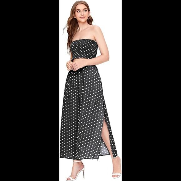 Women's Summer Printed 2 Piece Set Crop Tube Top Split Long Skirt - Picture 6 of 7